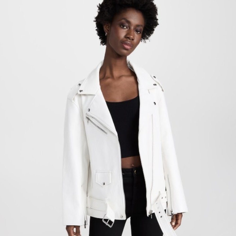 BLANKNYC Early Riser Moto Jacket Faux Leather Bright White Size XS